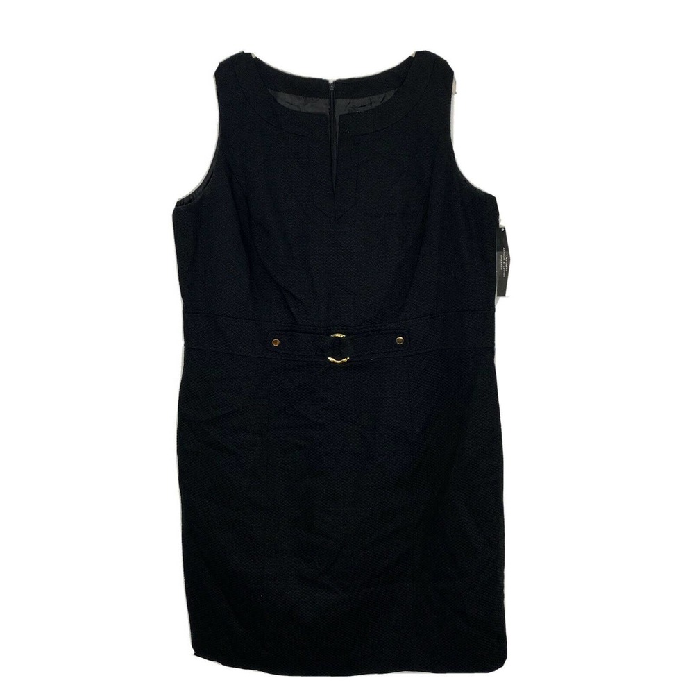 TAHARI Arthur S. Levine Womens Black Gold Belt Sleeveless Knit Dress Plus Sz 18